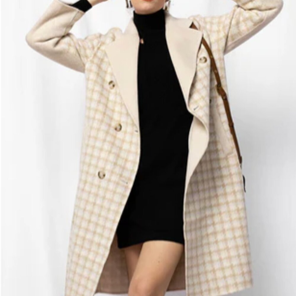 Petite Studio NYC - Teagan Wool Coat - Plaid S / Brown